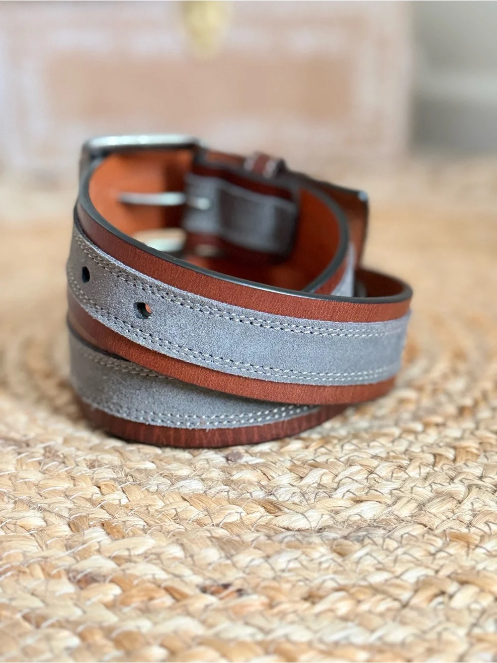 🌾 Men's Brown and Gray Two-Tone Leather Belt